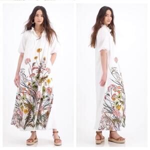 NEW INC International Concepts Sz S Botanical Cotton Printed Puff Maxi Dress